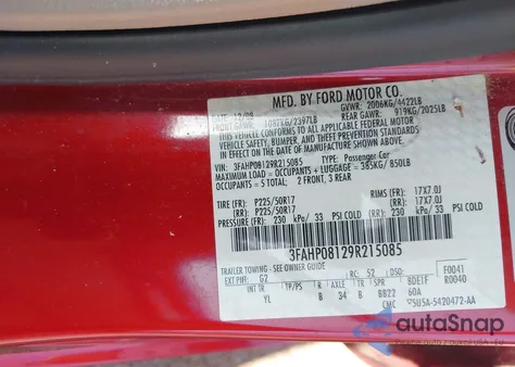 2009 Ford Fusion Sel из США, поврежденный, VIN 3FAHP08129R215085